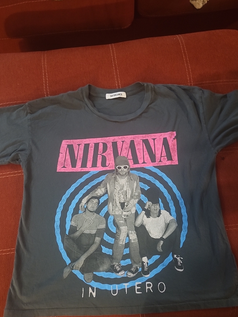Nirvana In Utero Daydreamer Black Crewneck Tee with Graphic On Front